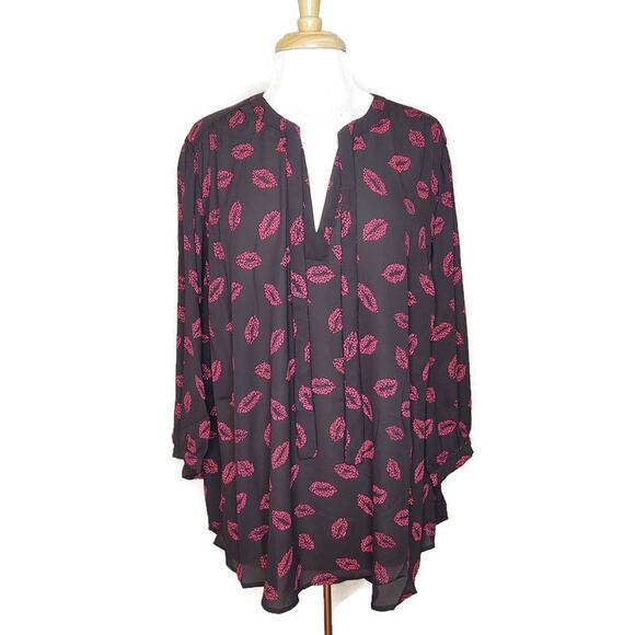 Torrid Georgette Leopard Lips Peasant Blouse Size 3X NWT - Picture 3 of 6